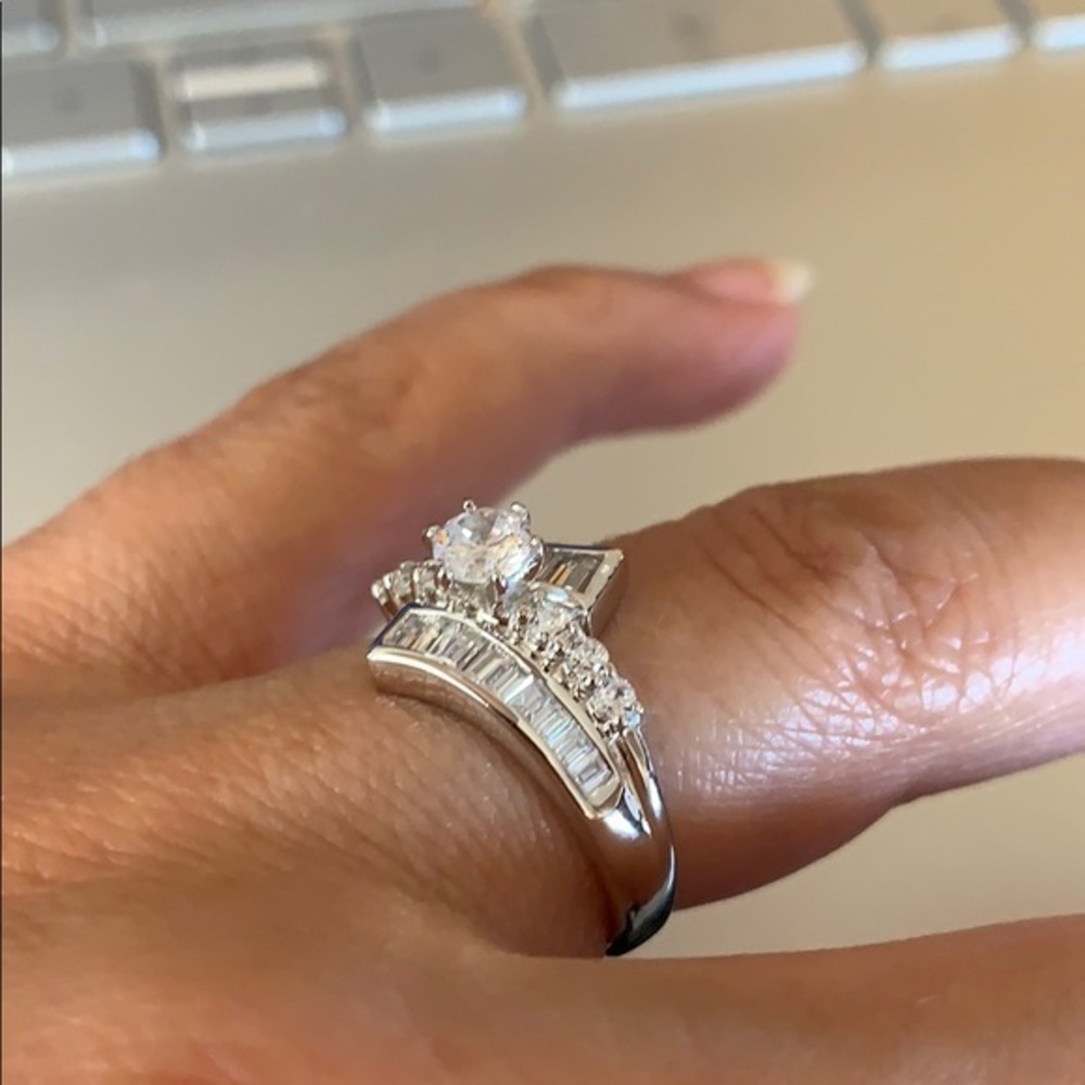 0.50ct Round CZ Engagement Ring side Baguettes